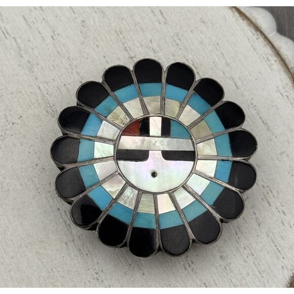 Native American Other - Vintage Native American Sterling Silver And Multi-Stone Inlay Belt Buckle 18.10G